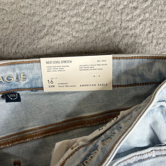 American Eagle Jeans 16R x 33 Blue Super High Rise Jeggings Next Level Stretch - Picture 10 of 16